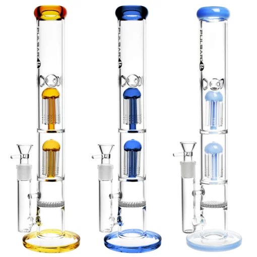 Pulsar Dual Jellyfish Perc Water Pipe - 16.5"/19mm F/Colors Vary